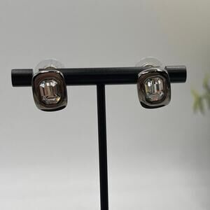 Swarovski Swan Vintage Solitaire Crystal Gunmetal Tone Pierced Stud Earring